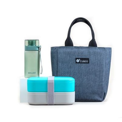 Kid Friendly Eco Plastic BPA Free Lunch Box with Cutlery in 2 Layer Storage Container