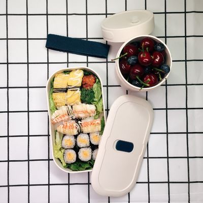 Single Layer Waterproof Plastic Lunch Box with Partition and Blue Bamboo Fiber Material