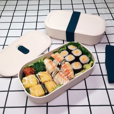 Single Layer Waterproof Plastic Lunch Box with Partition and Blue Bamboo Fiber Material