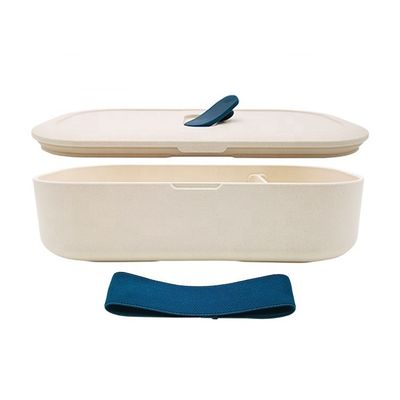 Single Layer Waterproof Plastic Lunch Box with Partition and Blue Bamboo Fiber Material